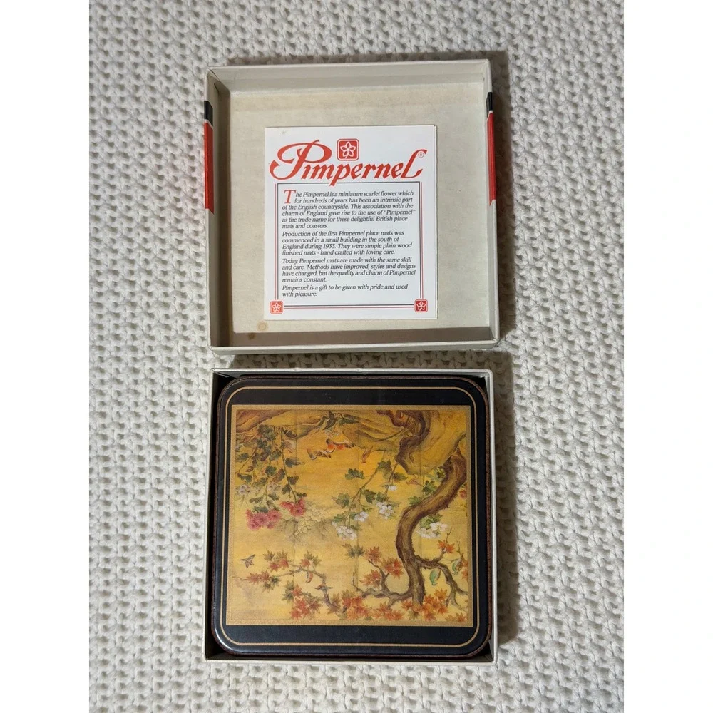 Pimpernel Chinese Screen Coasters Set of 5 Cork Backed Made in England Vintage